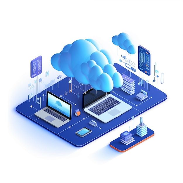 concept of cloud computing technology isometric illustration by generative ai premium ai generated image