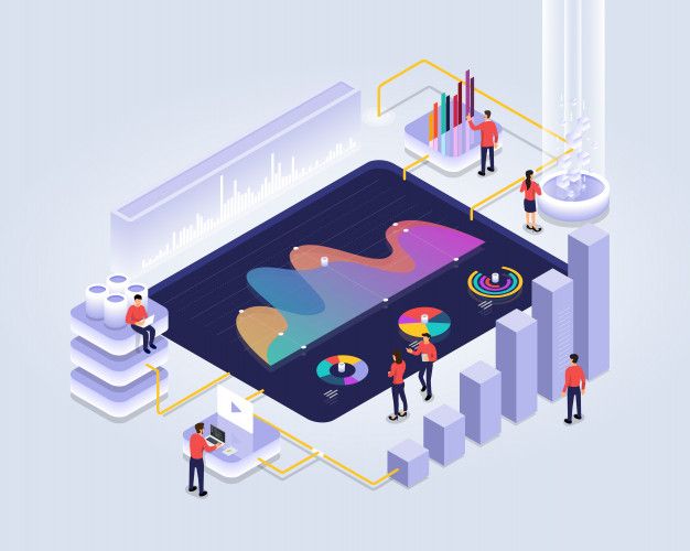 isometric analyzing statistics premium vector